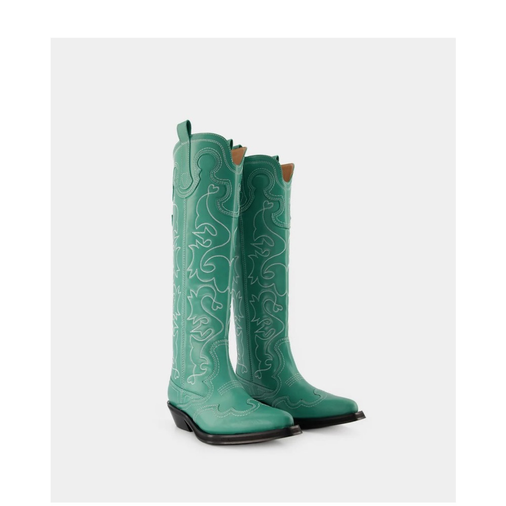 Green ganni western boots